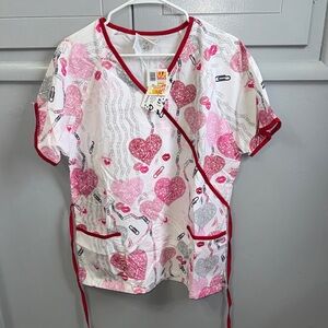 UA Scrubs Women's Pink & White Heart Print Scrub Top